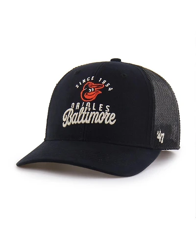 '47 Brand Men's Black Baltimore Orioles Pitstop Trucker Adjustable Hat