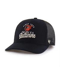 '47 Brand Men's Black Baltimore Orioles Pitstop Trucker Adjustable Hat