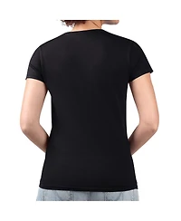 G-iii 4Her By Carl Banks Women's Black San Antonio Spurs Super-Slim Fit Lightweight Flowers Team Logo Graphic V-Neck T-Shirt