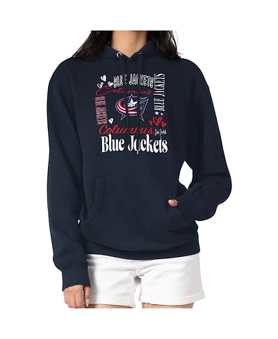 G-iii 4Her by Carl Banks Women's Navy Columbus Blue Jackets Collage Team Graphic Tri-Blend Fleece Pullover Hoodie