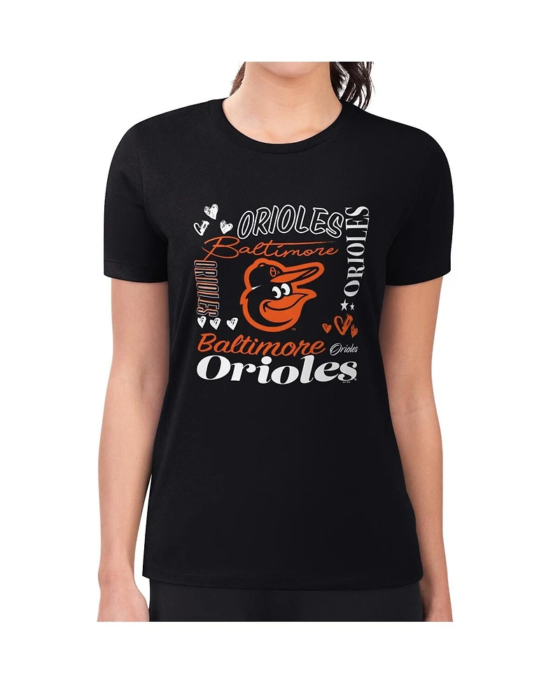 G-iii 4Her by Carl Banks Women's Black Baltimore Orioles Super-Slim Fit Lightweight Collage Team Graphic Crew Neck T-Shirt