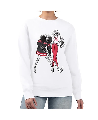 G-iii 4Her by Carl Banks Women's White Detroit Red Wings Hockey Girls Team Graphic Fleece Pullover Sweatshirt