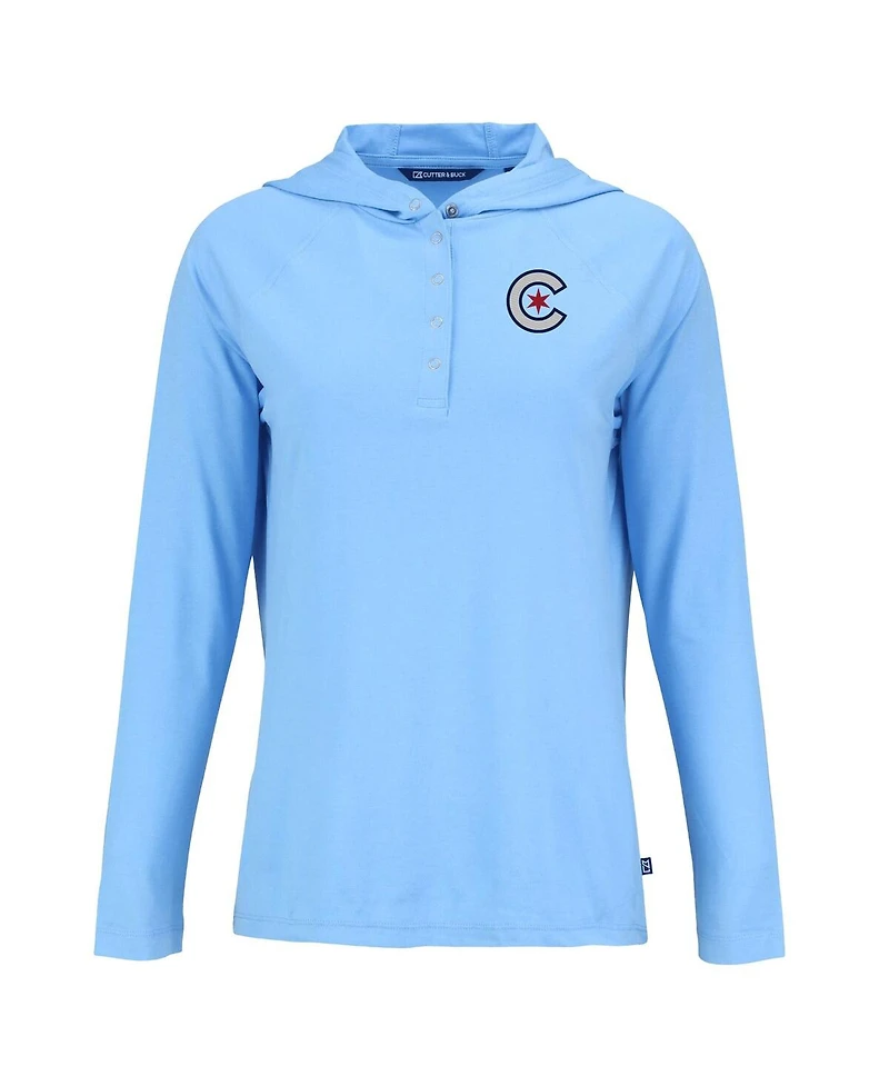 Cutter & Buck Women's Powder Blue Chicago Cubs City Connect Coastline Epic Comfort Hoodie Raglan Long Sleeve T-Shirt