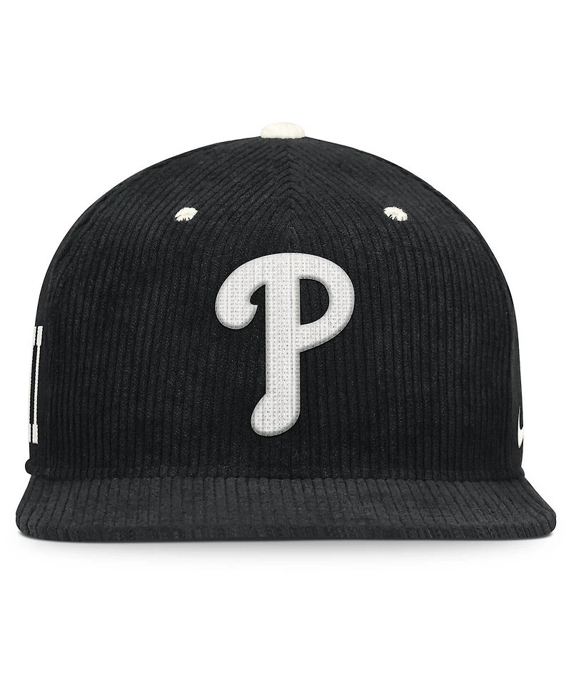 Nike Men's Black Philadelphia Phillies Pro Corduroy Structured Snapback Hat
