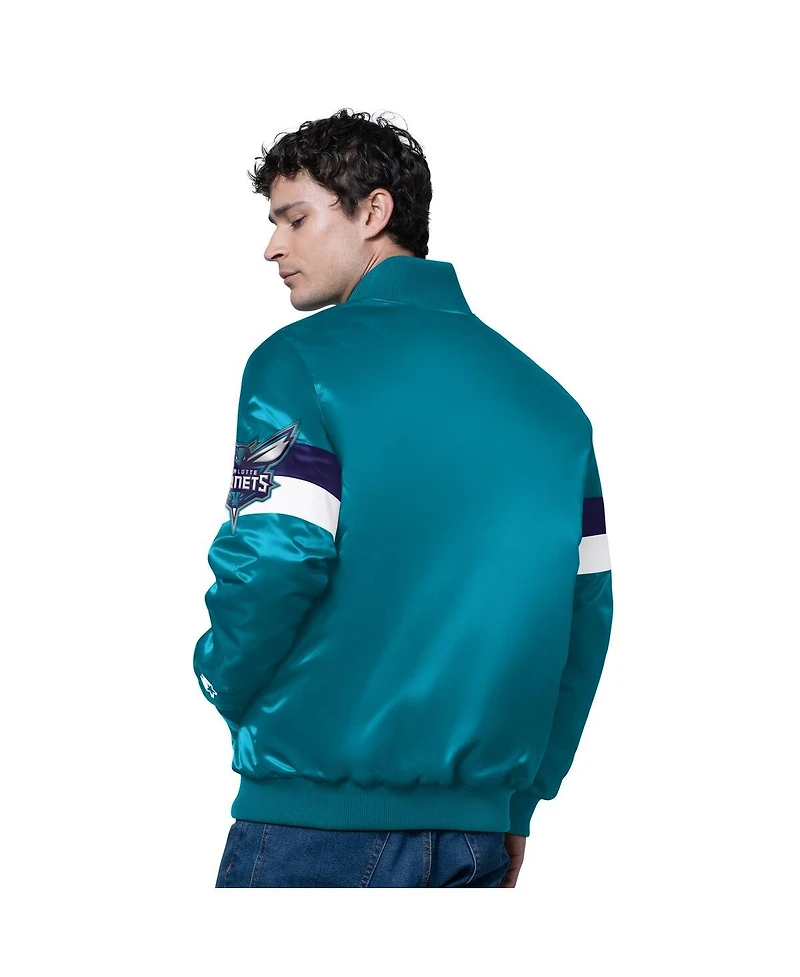 Starter Men's Teal Charlotte Hornets Triple Option Varsity Full-Snap Satin Jacket