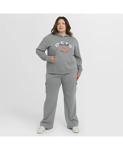 Wear by Erin Andrews Women's Gray New York Mets Plus Waffle-Knit Long-Sleeve Hoodie & Lounge Pants Set