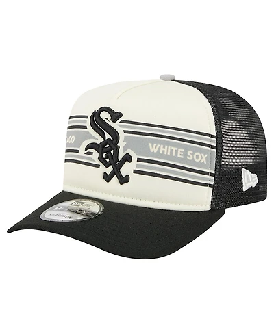 New Era Men's Cream/Black Chicago White Sox Banner A-Frame 9FIFTY Trucker Snapback Hat