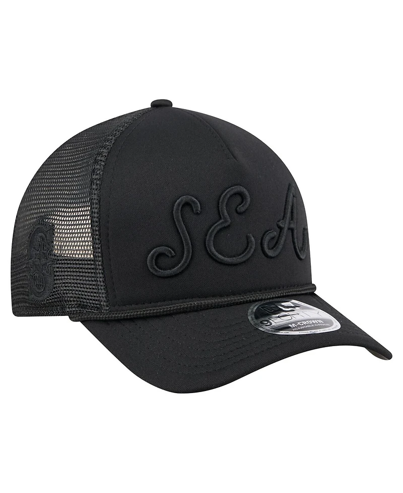 New Era Men's Black Seattle Mariners City Initial 9FORTY A-Frame M-Crown Adjustable Trucker Hat