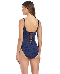 Bleu by Rod Beattie Women's Printed Lace-Front One-Piece Swimsuit