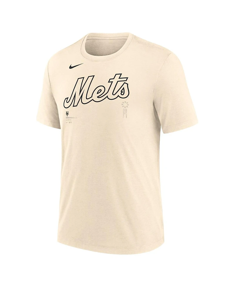 Nike Men's Natural New York Mets Wordmark Tri-Blend T-Shirt