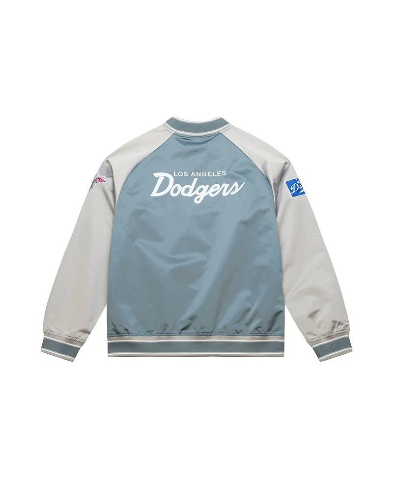 Mitchell Ness Men's Gray Los Angeles Dodgers Thunderstorm Head Coach Lightweight Satin Full-Snap Jacket