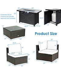 Costway 6PCS Patio Furniture Set Rattan Cushioned Sofa Gas Fire Pit Table