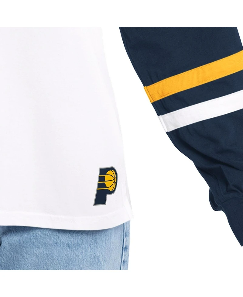 G-iii 4Her by Carl Banks Women's White/Navy Indiana Pacers Key Player Oversized Hooded Long Sleeve T-Shirt