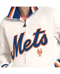 Starter Men's White New York Mets The Captain Cooperstown Logo Full-Zip Varsity Jacket
