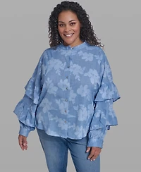 Karl Lagerfeld Paris Plus Mock Neck Tiered Blouse