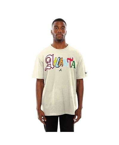 New Era Men's Cream Atlanta Braves Ransom Note Oversized T-Shirt