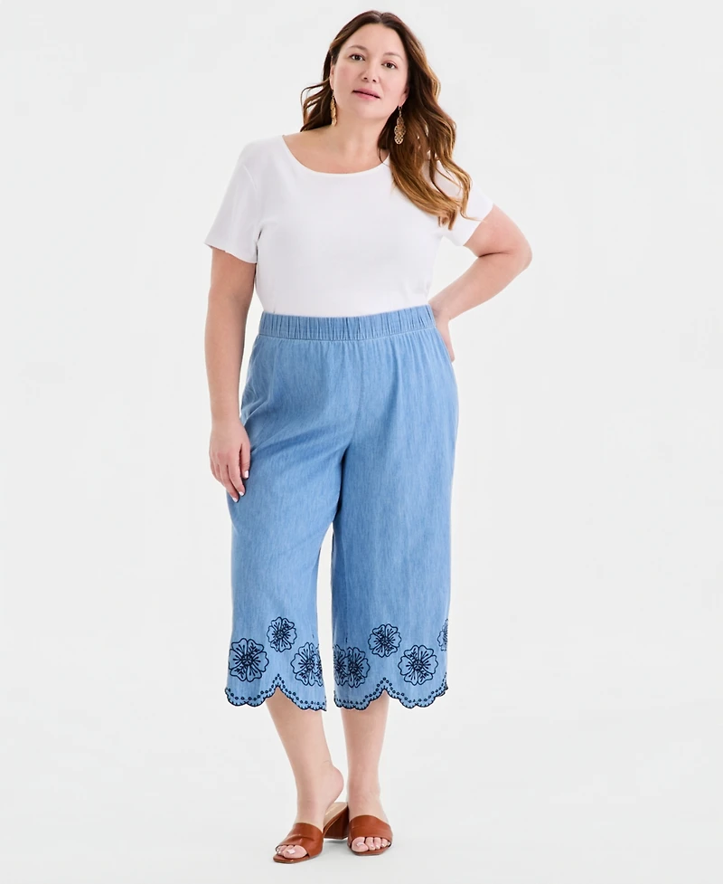 Style & Co Plus Cotton Scalloped Eyelet Capri Pants, Macy's Exclusive