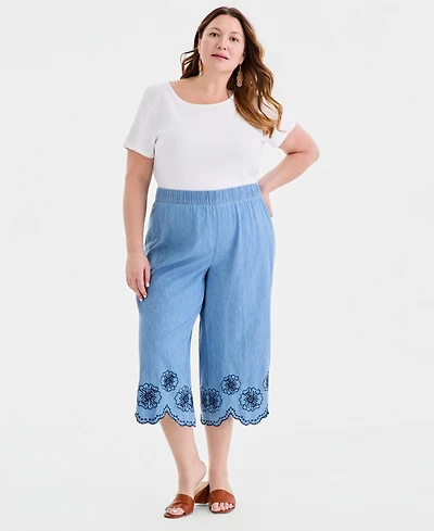 Style & Co Plus Cotton Scalloped Eyelet Capri Pants, Macy's Exclusive