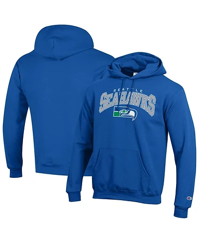 Champion Men's Royal Seattle Seahawks Powerblend Arch over Logo Hoodie