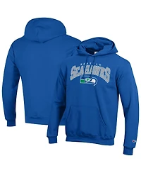 Champion Men's Royal Seattle Seahawks Powerblend Arch over Logo Hoodie