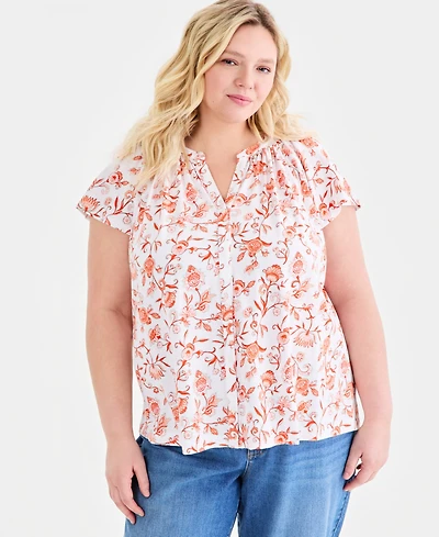 Style & Co Plus Relaxed Flutter-Sleeve Blouse, Macy's Exclusive