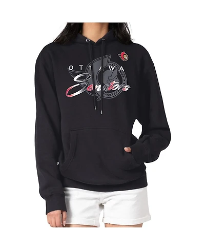 G-iii 4Her by Carl Banks Men's Black Ottawa Senators Shadow Logo Fleece Pullover Hoodie