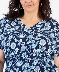 Style & Co Plus Drawstring-Side V-Neck T-Shirt, Macy's Exclusive