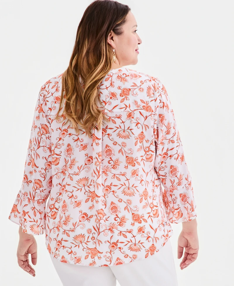 Style & Co Plus Pintucked Bell-Sleeve Top, Macy's Exclusive