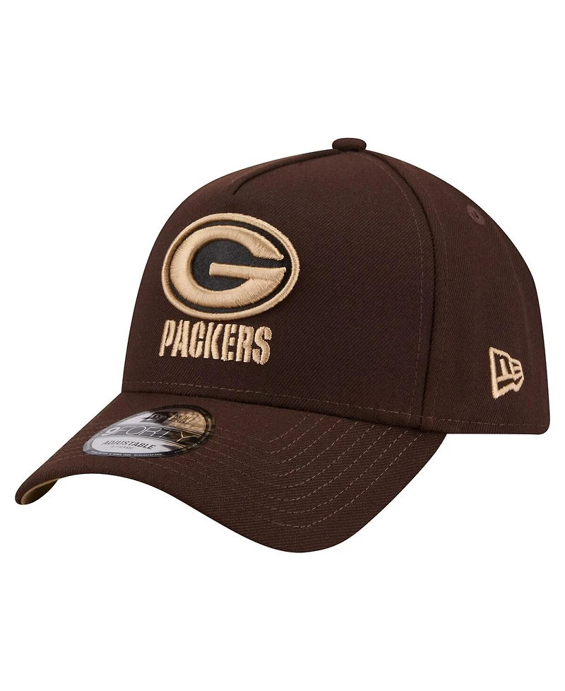New Era Men's Dark Brown Green Bay Packers Burnt Wood A-Frame 9FORTY Adjustable Hat
