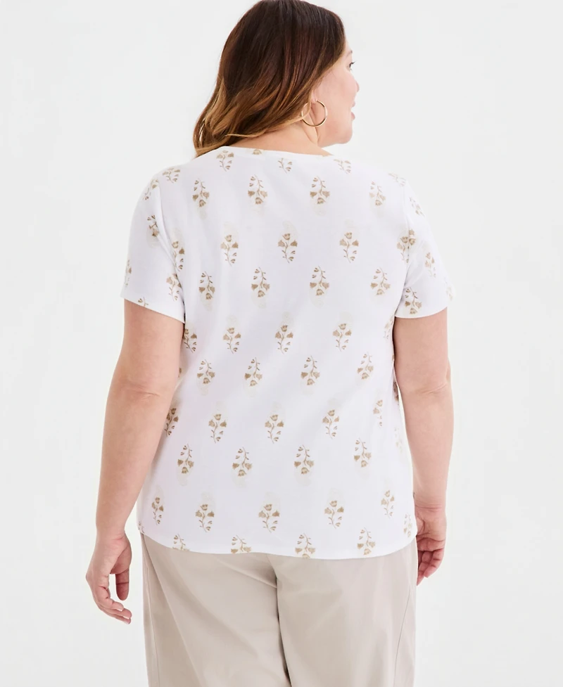Style & Co Plus Printed Short-Sleeve Henley T-Shirt, Macy's Exclusive