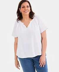 Style & Co Plus Cotton Gauze Flutter-Sleeve Top, Macy's Exclusive