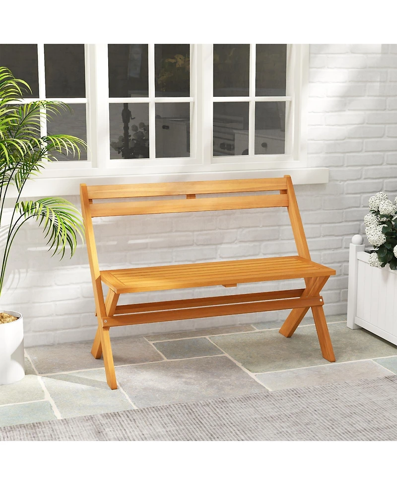Gymax Foldable Outdoor Bench 2-Person Acacia Wood Patio Garden Bench Outside Loveseat
