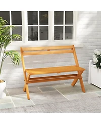 Gymax Foldable Outdoor Bench 2-Person Acacia Wood Patio Garden Bench Outside Loveseat
