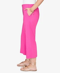 Ruby Rd. Petite Stretch Linen Wide-Leg Fly-Front Capri Pants