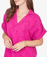 Ruby Rd. Petite Paisley Embossed Gauze Camp Shirt