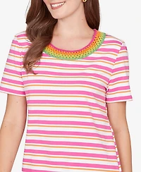 Ruby Rd. Petite Crochet Neck Stripe Knit T-shirt