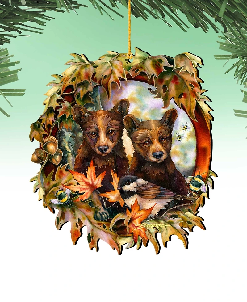 Designocracy Simple Joys Black Bear Cubs Bees Holiday Ornaments, Set of 2