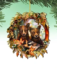Designocracy Simple Joys Black Bear Cubs Bees Holiday Ornaments, Set of 2