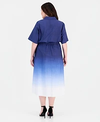 Anne Klein Plus Button-Front Cotton Midi Dress