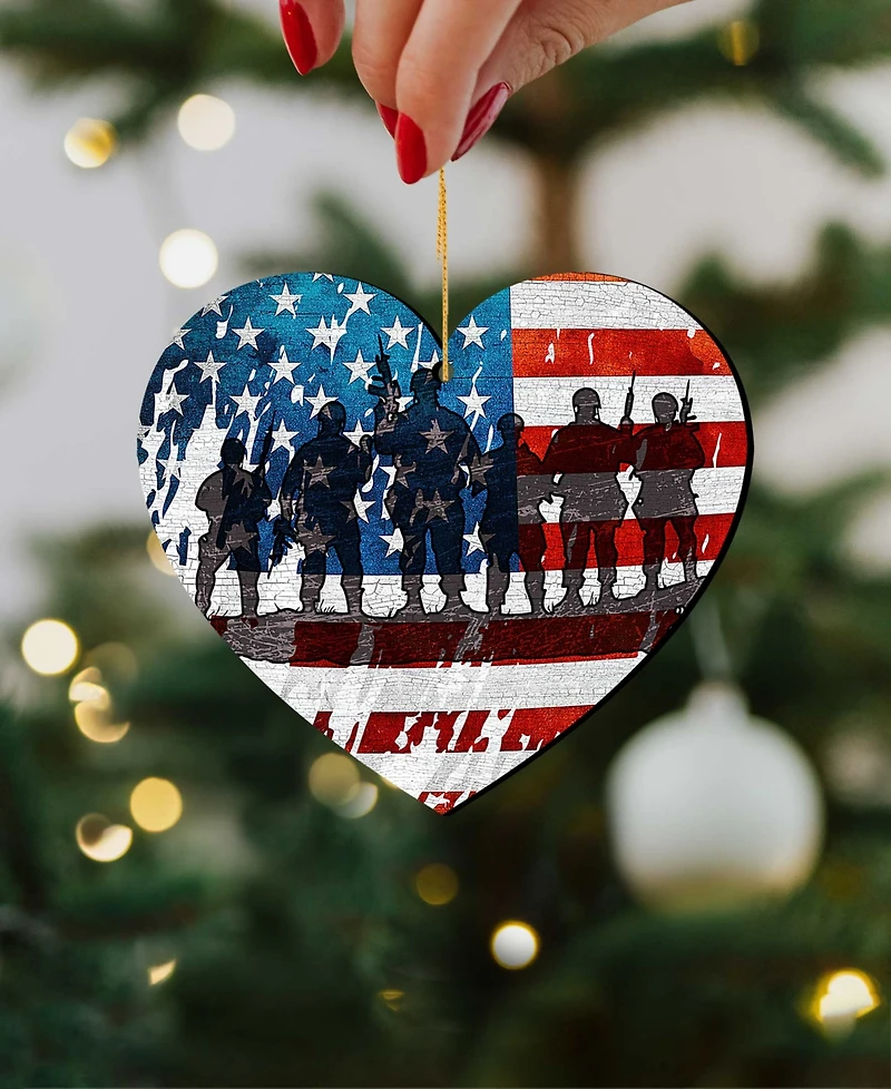 Designocracy Usa Military-Inspired Heart Holiday Ornaments, Set of 2