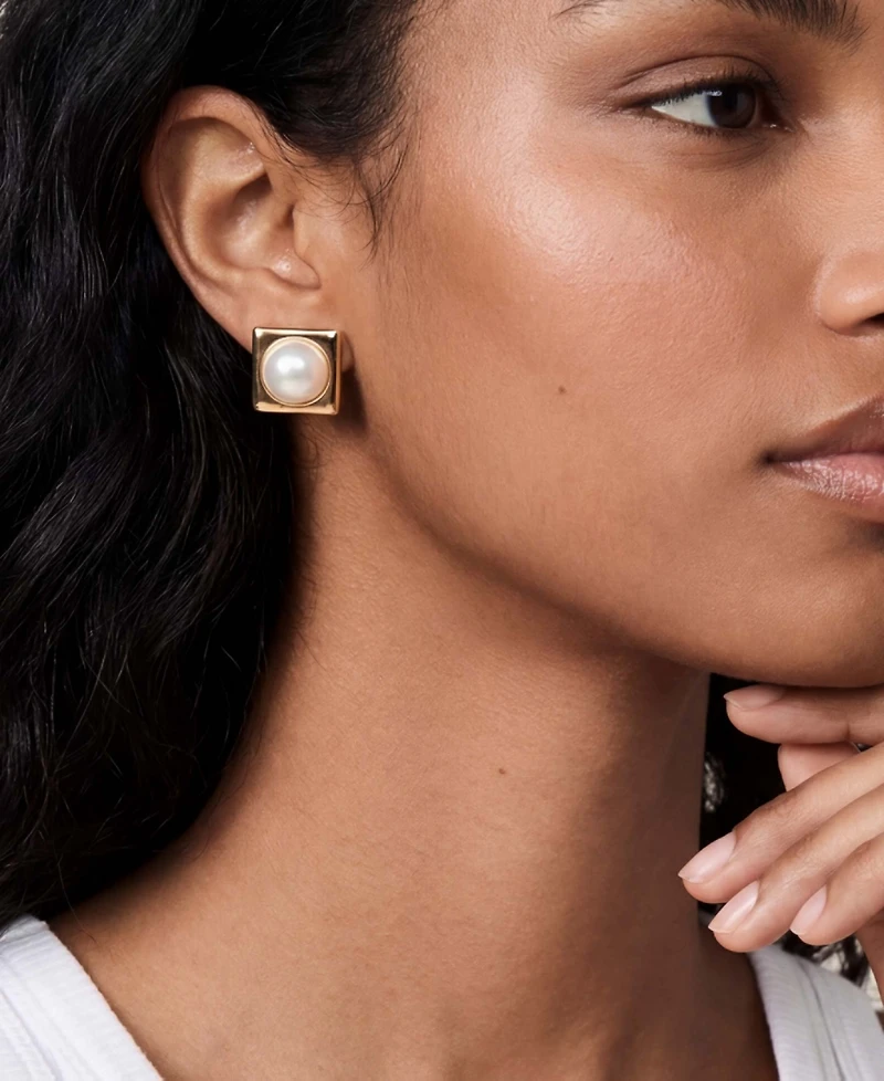 Ettika Square Pearl Stud Earrings