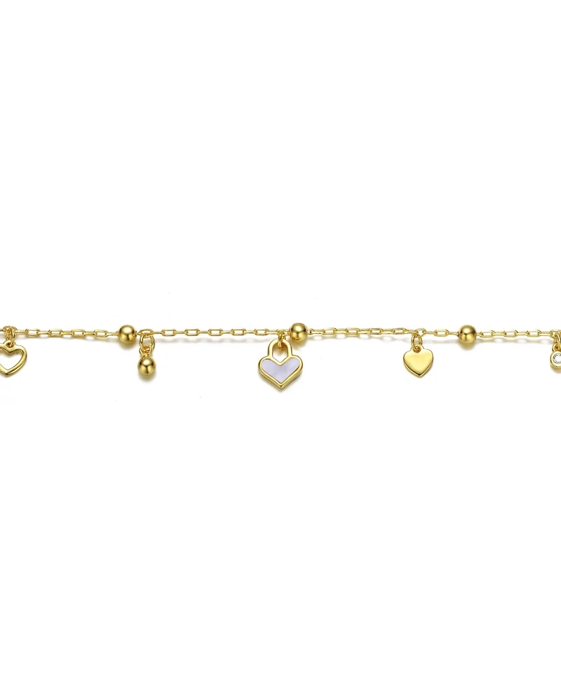 GiGiGirl 14k Yellow Gold Plated Adjustable Bracelet with Heart Charms and Beads for Kids