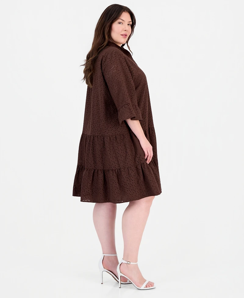 Anne Klein Plus Stand-Collar Tiered Cotton Shirtdress