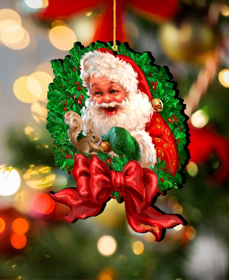 Designocracy Wreath Santa Bow Holiday Ornaments, Set of 2