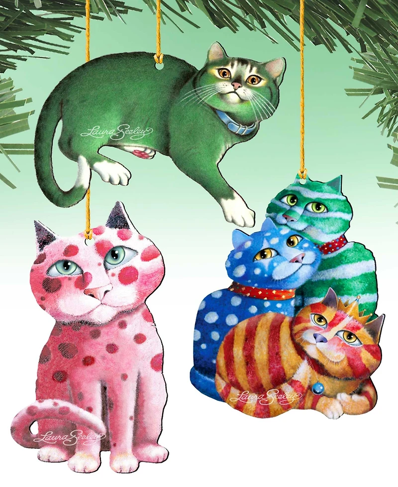 Designocracy Rainbow Cats Holiday Ornaments, Set of 3