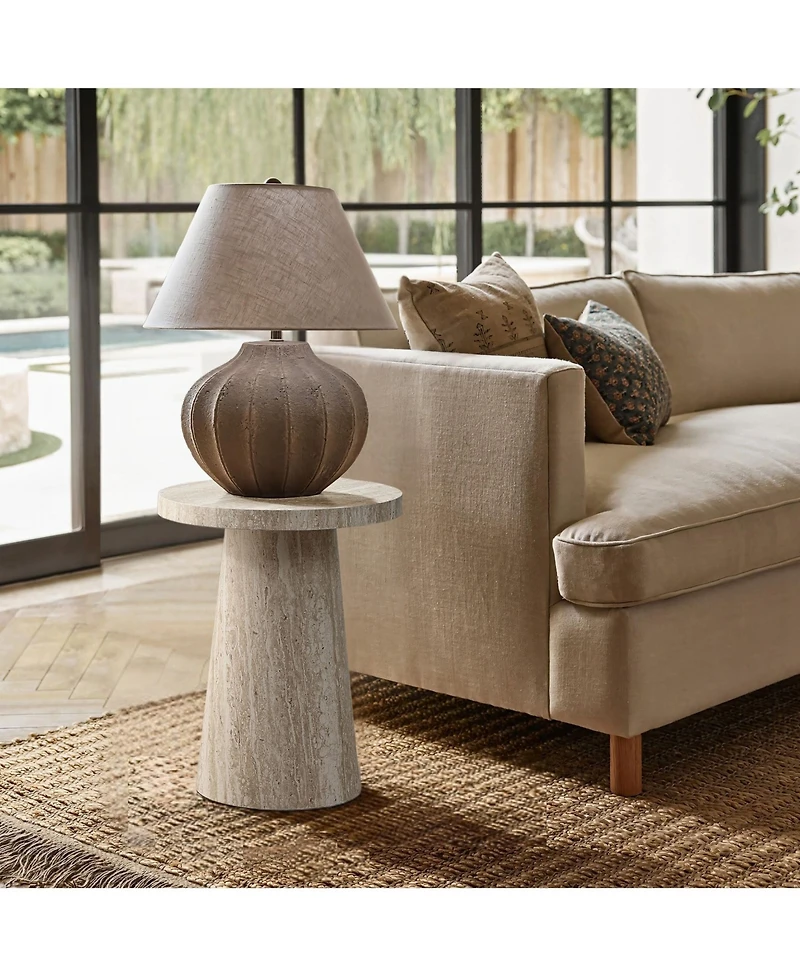 LuxenHome Stone Pattern Engineered Wood 19.7-Inch Tall Round End Table & Nightstand – Modern Side Table for Living Spaces