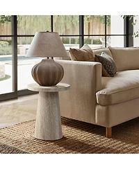 LuxenHome Stone Pattern Engineered Wood 19.7-Inch Tall Round End Table & Nightstand – Modern Side Table for Living Spaces