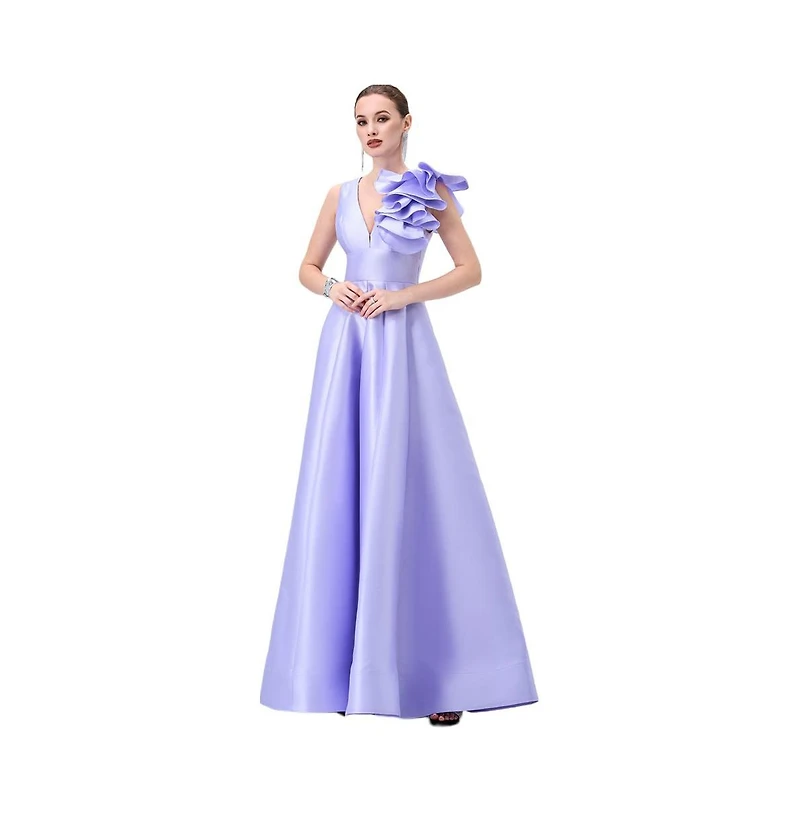 Bariano Women's Mirella V Neck Ruffle Gown