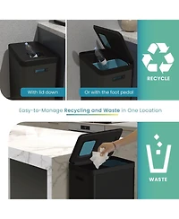 Home Zone Living 19 Gallon Stainless Steel Dual Trash and Recycling Can with CleanAura Odor Control Soft Close Lid