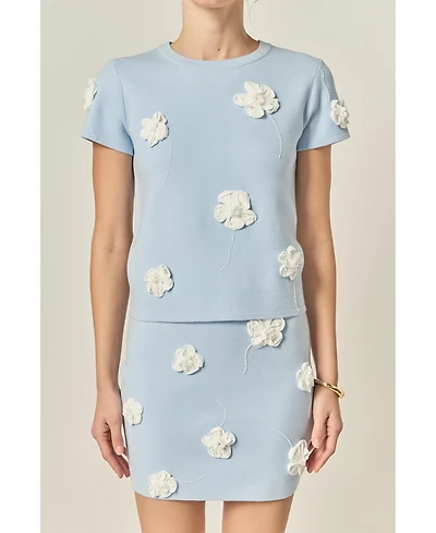 English Factory Women's 3D Flower Knit Top